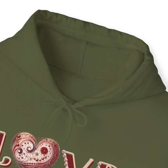 Love Hoodie Valentines, Mothers Day Military Green College Hoodie Sweatshirt - Picture 5 of 12